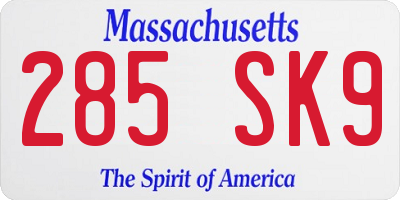 MA license plate 285SK9