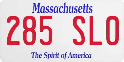 MA license plate 285SL0