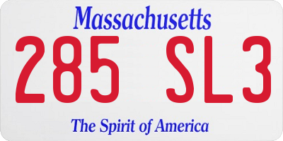 MA license plate 285SL3