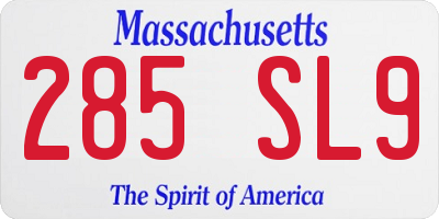 MA license plate 285SL9