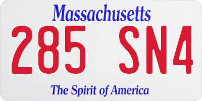 MA license plate 285SN4