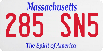 MA license plate 285SN5