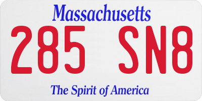 MA license plate 285SN8