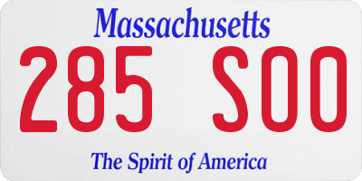 MA license plate 285SO0