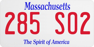 MA license plate 285SO2