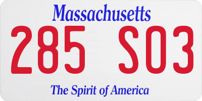 MA license plate 285SO3