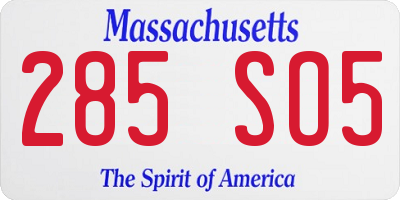 MA license plate 285SO5
