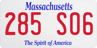 MA license plate 285SO6