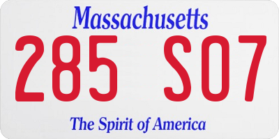 MA license plate 285SO7