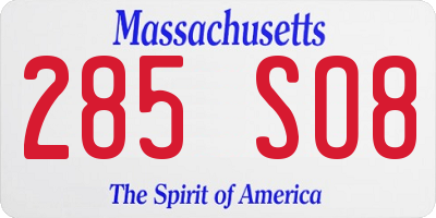 MA license plate 285SO8