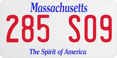 MA license plate 285SO9