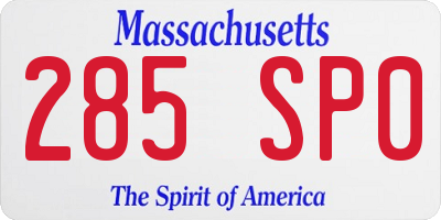 MA license plate 285SP0