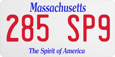 MA license plate 285SP9