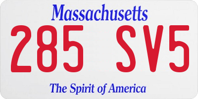 MA license plate 285SV5