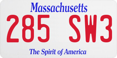 MA license plate 285SW3