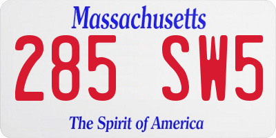 MA license plate 285SW5
