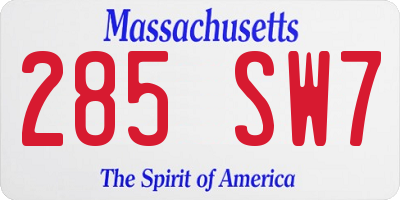 MA license plate 285SW7