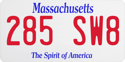 MA license plate 285SW8
