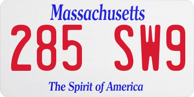 MA license plate 285SW9