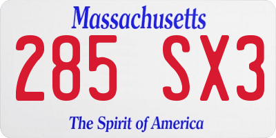 MA license plate 285SX3