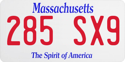 MA license plate 285SX9