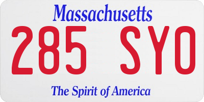 MA license plate 285SY0