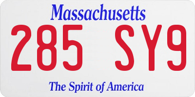 MA license plate 285SY9