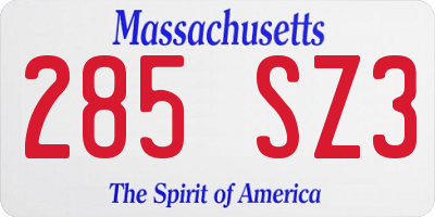MA license plate 285SZ3