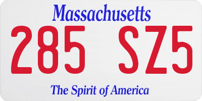 MA license plate 285SZ5