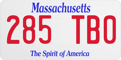 MA license plate 285TB0