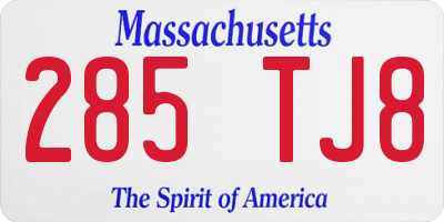 MA license plate 285TJ8