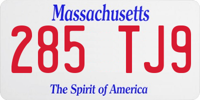 MA license plate 285TJ9