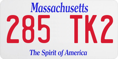 MA license plate 285TK2