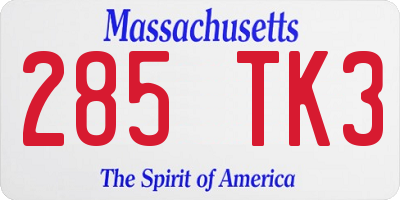 MA license plate 285TK3