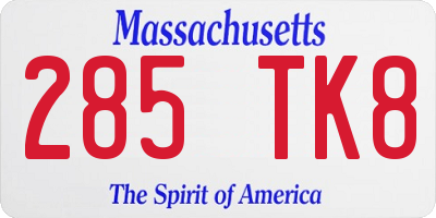 MA license plate 285TK8