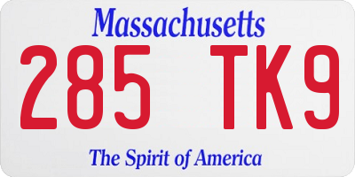MA license plate 285TK9