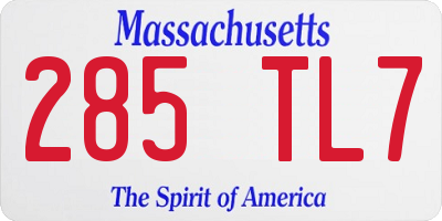 MA license plate 285TL7