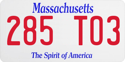 MA license plate 285TO3