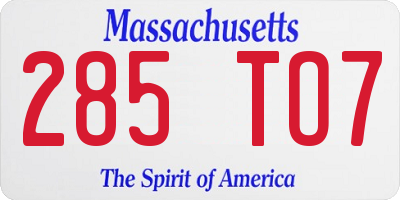 MA license plate 285TO7