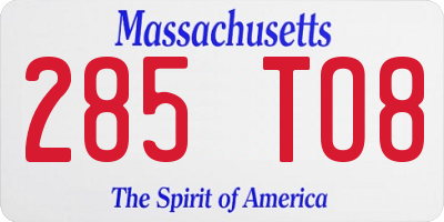 MA license plate 285TO8