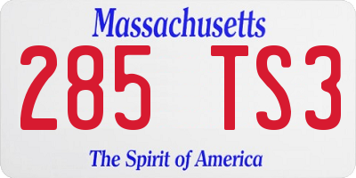 MA license plate 285TS3