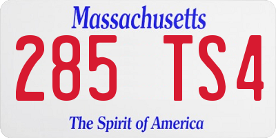 MA license plate 285TS4