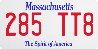 MA license plate 285TT8