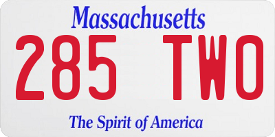 MA license plate 285TW0
