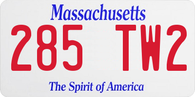 MA license plate 285TW2