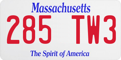 MA license plate 285TW3