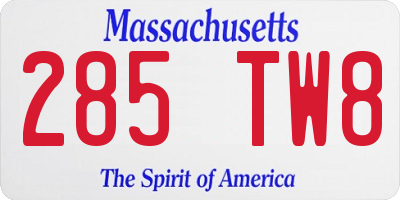 MA license plate 285TW8