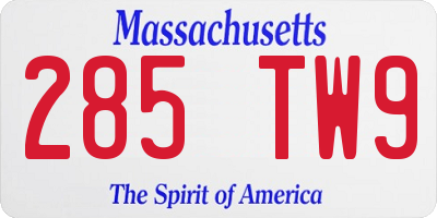 MA license plate 285TW9