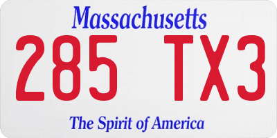 MA license plate 285TX3
