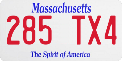 MA license plate 285TX4